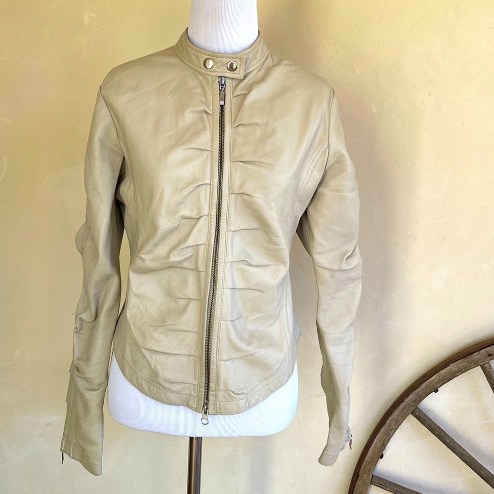 ITALIAN GLOVE SOFT LEATHER JACKET Tan Neutral Lightweight Unlined Womans M ITALY